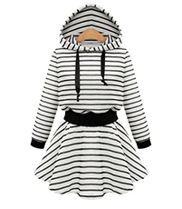 White Black Short Hooded Dress – Long Sleeves